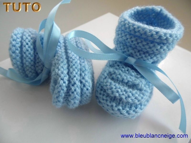 Chaussons Bébé Tricot Explications à Imprimer Explications tricot bébé tuto CHAUSSONS bourrelets bleus